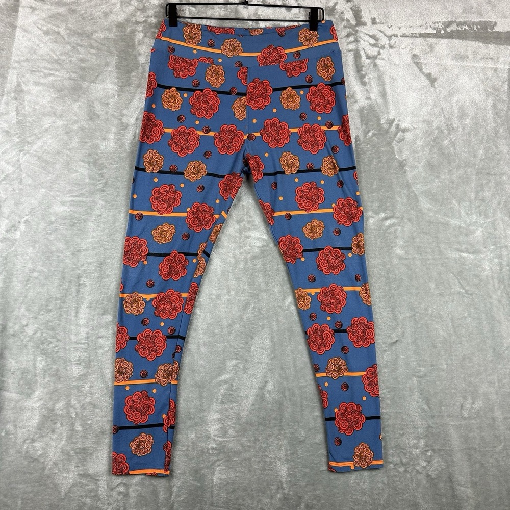 LuLaRoe Tall & Curvy Leggings Women's Blue Orange Red Floral Stripe Pattern